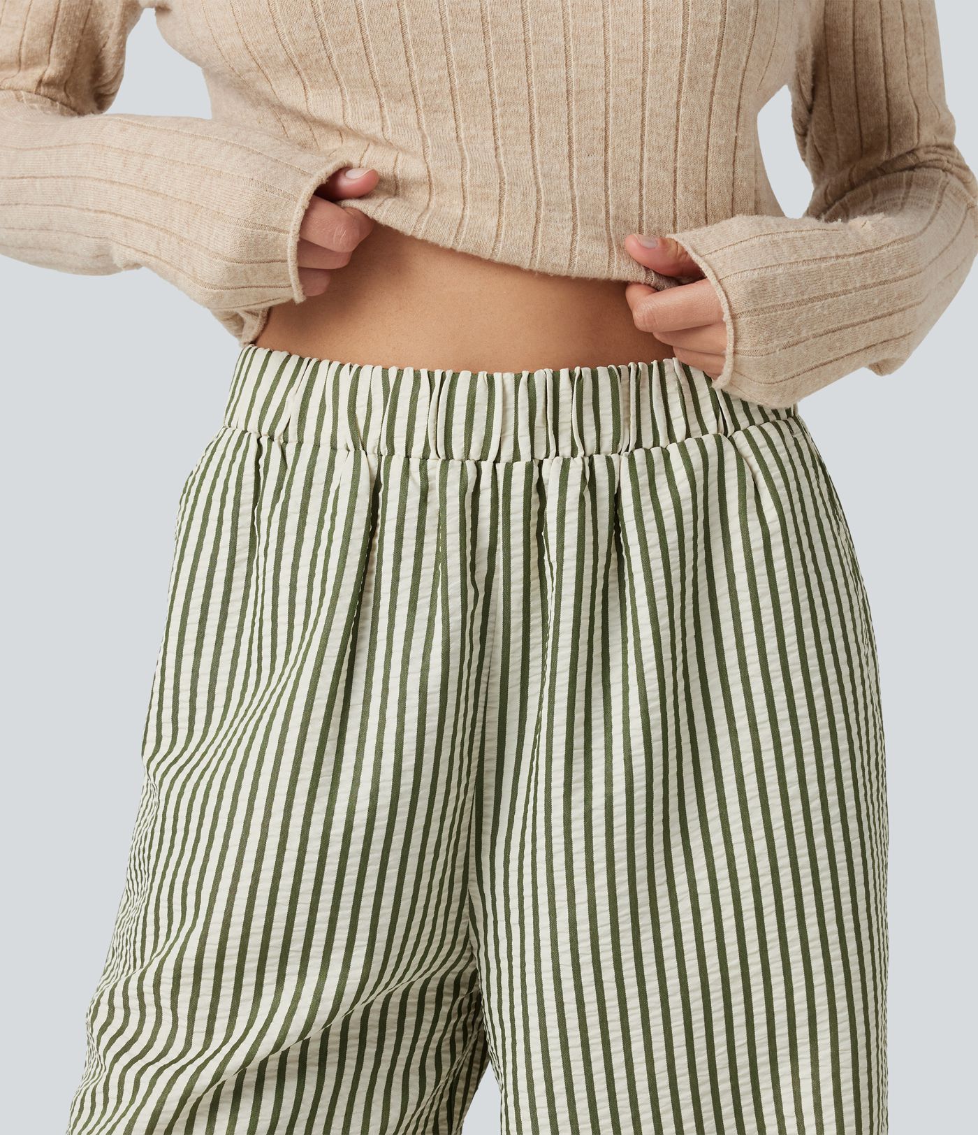 High Waisted Stripes Baggy Lounge Trousers with Pockets