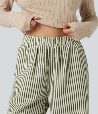 High Waisted Stripes Baggy Lounge Trousers with Pockets