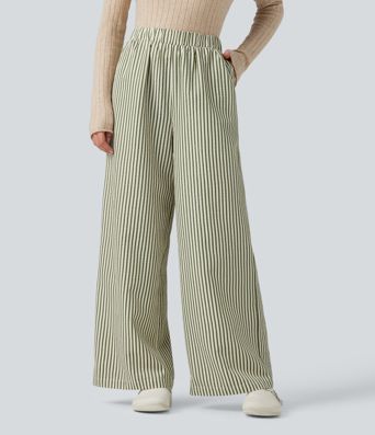 High Waisted Stripes Baggy Lounge Trousers with Pockets