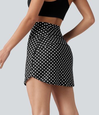 Mini-jupe de golf 2 en 1 à pois, taille ultra haute, effet ventre plat, ourlet arrondi et poches