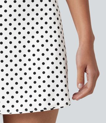 Mini-jupe de golf 2 en 1 à pois, taille ultra haute, effet ventre plat, ourlet arrondi et poches