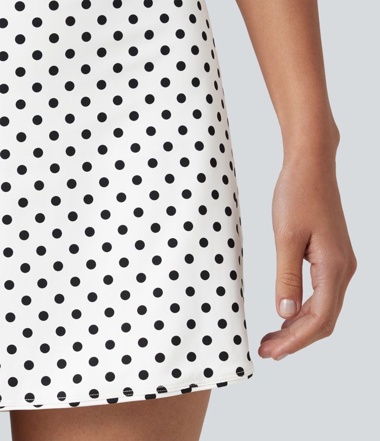 Mini-jupe de golf 2 en 1 à pois, taille ultra haute, effet ventre plat, ourlet arrondi et poches