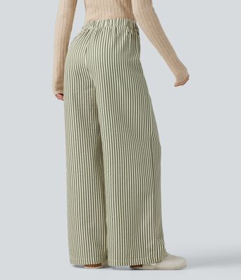 High Waisted Stripes Baggy Lounge Trousers with Pockets