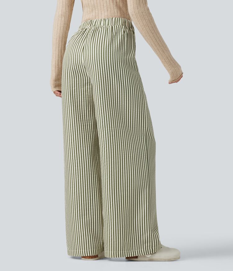 High Waisted Stripes Baggy Lounge Trousers with Pockets