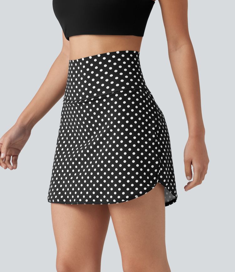 Mini-jupe de golf 2 en 1 à pois, taille ultra haute, effet ventre plat, ourlet arrondi et poches
