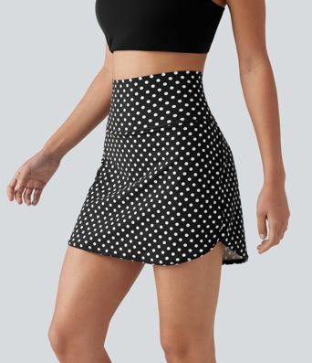 Mini-jupe de golf 2 en 1 à pois, taille ultra haute, effet ventre plat, ourlet arrondi et poches