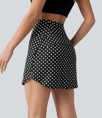 Mini-jupe de golf 2 en 1 à pois, taille ultra haute, effet ventre plat, ourlet arrondi et poches