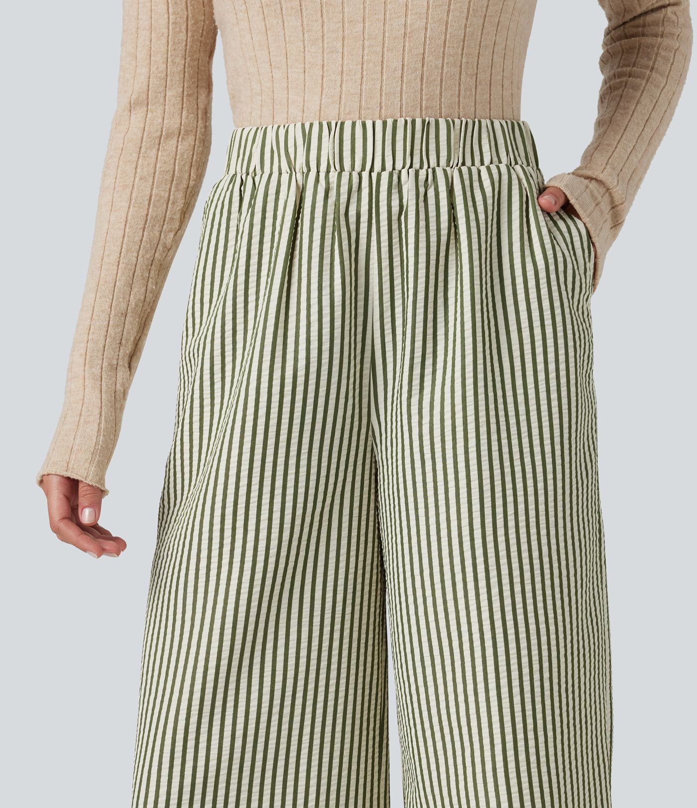High Waisted Stripes Baggy Lounge Trousers with Pockets