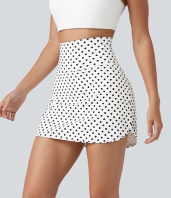 Mini-jupe de golf 2 en 1 à pois, taille ultra haute, effet ventre plat, ourlet arrondi et poches