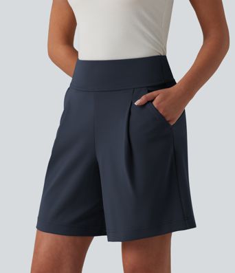 DayStretch High Waisted Work Baggy Shorts 7'' with Pockets