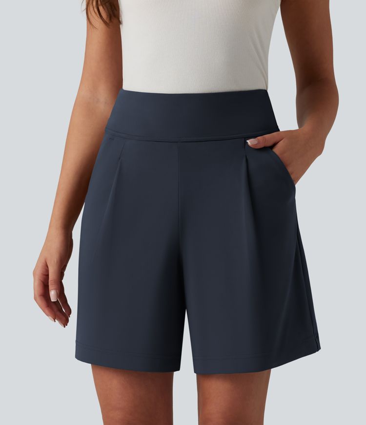 DayStretch High Waisted Work Baggy Shorts 7'' with Pockets