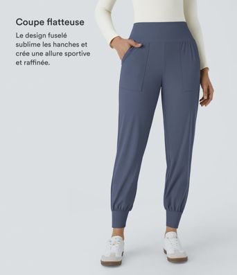 Jogging Casual Uni Taille Haute Poche Latérale Jogging Casual Uni Taille Haute Poche Latérale