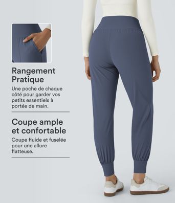 Jogging Casual Uni Taille Haute Poche Latérale Jogging Casual Uni Taille Haute Poche Latérale