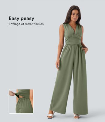 Combinaison froncée col V sans manches avec poches - Easy Peasy