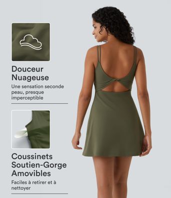 Robe de sport danse 2-pièces SoftlyZero™ Plush double bretelles caraco avec poche A-D
