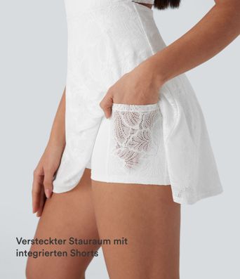 Gedrehtes, rückenfreies 2-in-1 Tanz-Minikleid aus Spitze mit Seitentaschen - Easy Peezy Gedrehtes, rückenfreies 2-in-1 Tanz-Minikleid aus Spitze mit Seitentaschen - Easy Peezy
