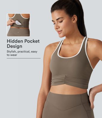 Halara UltraSculpt™ U-Neck Racerback Color Block Built-in Bra Yoga Tank Top with Pocket
