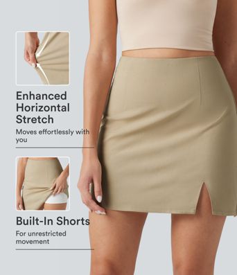 High Waisted Invisible Zipper Split 2-in-1 Casual Stretch Linen Skirt