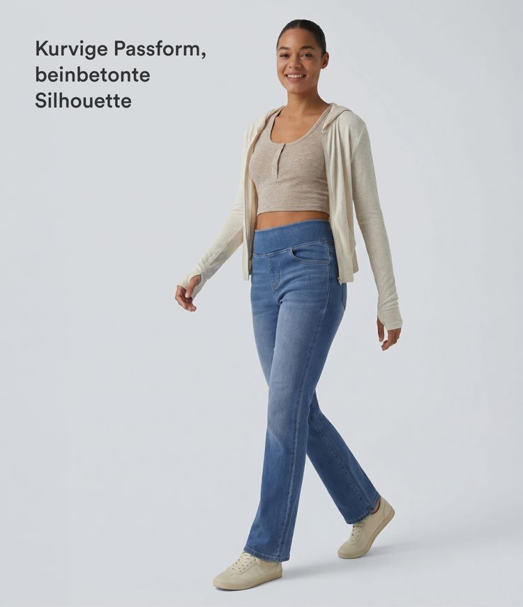 Halara Flex™ Curvy - Lässige, gewaschene Bootcut-Jeans mit hohem Bund und mehreren Taschen