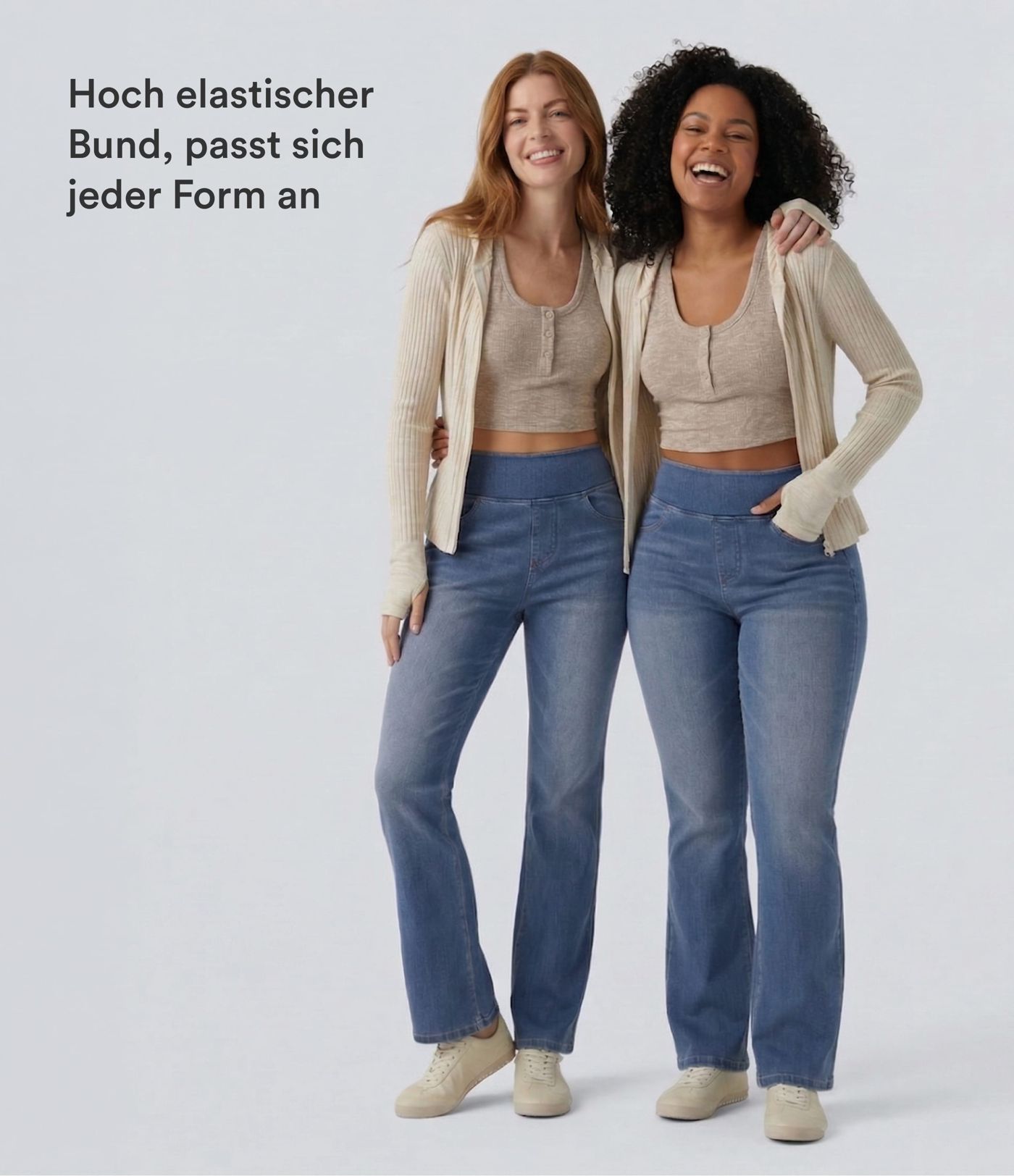 Halara Flex™ Curvy - Lässige, gewaschene Bootcut-Jeans mit hohem Bund und mehreren Taschen