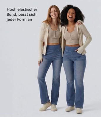 Halara Flex™ Curvy - Lässige, gewaschene Bootcut-Jeans mit hohem Bund und mehreren Taschen