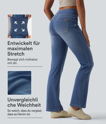 Halara Flex™ Curvy - Lässige, gewaschene Bootcut-Jeans mit hohem Bund und mehreren Taschen