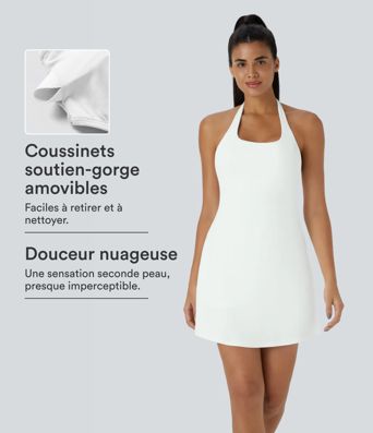 Softlyzero™ Plush Robe Sport Mini 2-en-1 à Poches Dos Nu et Col Halter