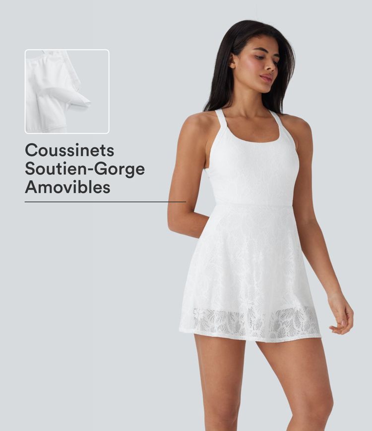 Robe-short 2-en-1 mini de danse active avec dos nu, détail torsadé, dentelle et poches-Easy Peasy Robe-short 2-en-1 mini de danse active avec dos nu, détail torsadé, dentelle et poches-Easy Peasy