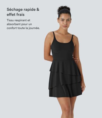 Softlyzero™ Airy Robe Sport Mini à Toucher Frais 2-en-1 avec Volants à Tiers et Dos Nu à Poches