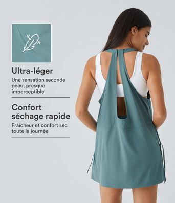 Breezeful™ Robe Sport Randonnée Mini Séchage Rapide 2 Pièces Dos Nu Poches Multiples Cordon de Serrage