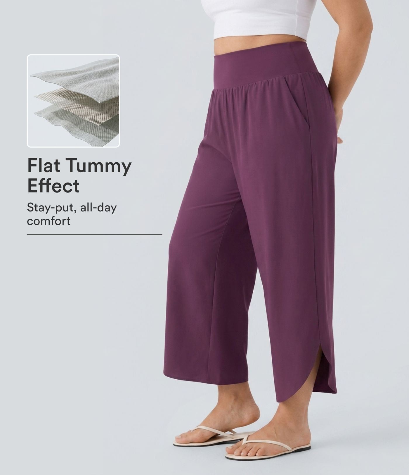 Plus Size Breezeful™ High Waisted Tummy Control Hem Quick Dry Pants with Pockets Plus Size Breezeful™ High Waisted Tummy Control Hem Quick Dry Pants with Pockets