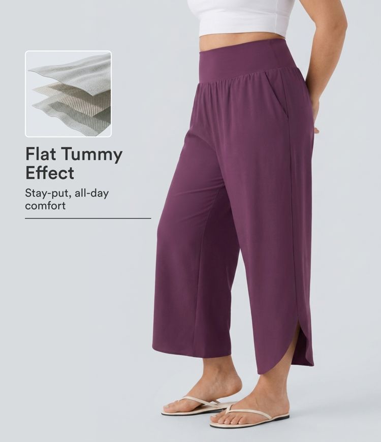 Plus Size Breezeful™ High Waisted Tummy Control Hem Quick Dry Pants with Pockets Plus Size Breezeful™ High Waisted Tummy Control Hem Quick Dry Pants with Pockets