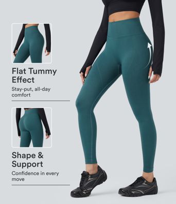 OneForm Seamless Flow High Waisted Tummy Control Butt Lifting Yoga 7/8 Leggings