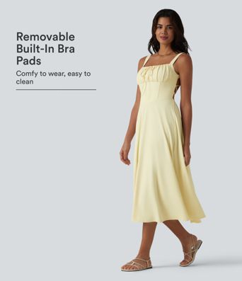 Crisscross Backless Square Neck Sleeveless Ruched Built-in Bra Midi Resort Flowy Dress Crisscross Backless Square Neck Sleeveless Ruched Built-in Bra Midi Resort Flowy Dress