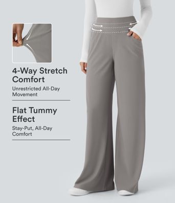 Halara Flex™ High Waisted Tummy Control Pockets Wide Leg Baggy Micro Waffle Work Pants