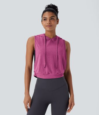 Hooded Drawstring Sleeveless Cropped Running Tank Top Hooded Drawstring Sleeveless Cropped Running Tank Top