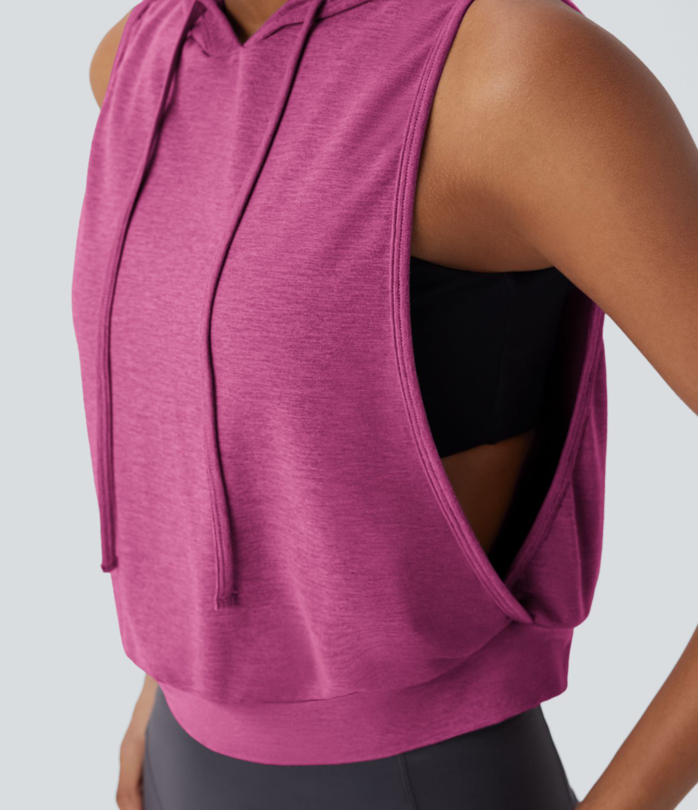 Hooded Drawstring Sleeveless Cropped Running Tank Top Hooded Drawstring Sleeveless Cropped Running Tank Top