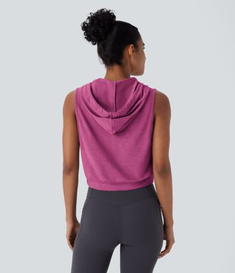 Hooded Drawstring Sleeveless Cropped Running Tank Top Hooded Drawstring Sleeveless Cropped Running Tank Top