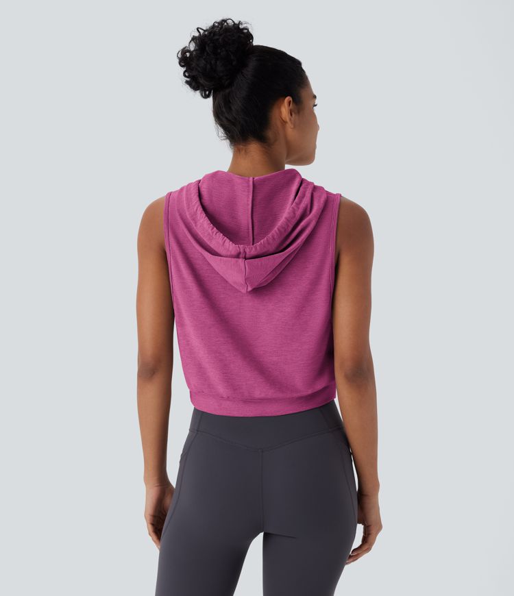 Hooded Drawstring Sleeveless Cropped Running Tank Top Hooded Drawstring Sleeveless Cropped Running Tank Top