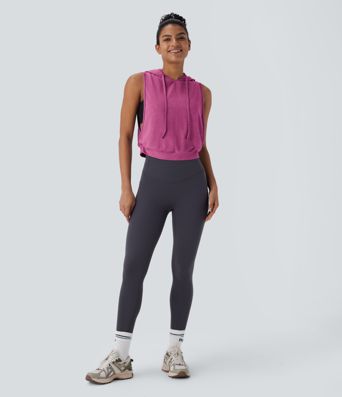 Hooded Drawstring Sleeveless Cropped Running Tank Top Hooded Drawstring Sleeveless Cropped Running Tank Top