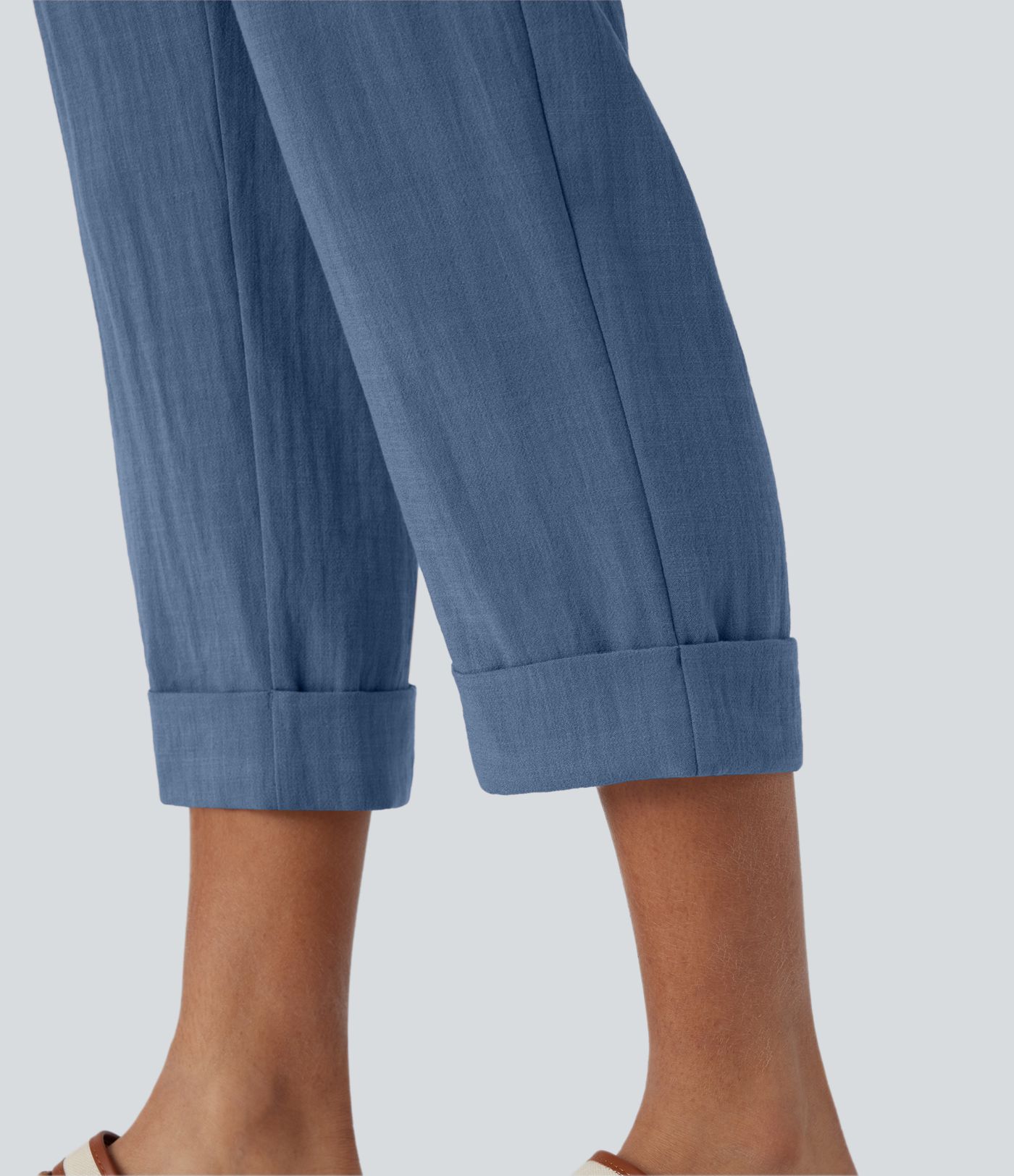 Hohe Taille Hose mit Reißverschlusstasche im Leinen-Look Capri-Stil