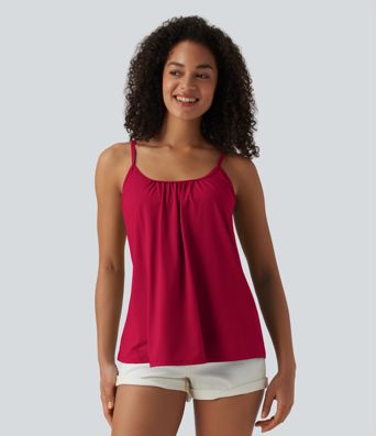 Caraco décontracté 2-en-1 froncé avec brassière intégrée bretelles réglables Caraco décontracté 2-en-1 froncé avec brassière intégrée bretelles réglables