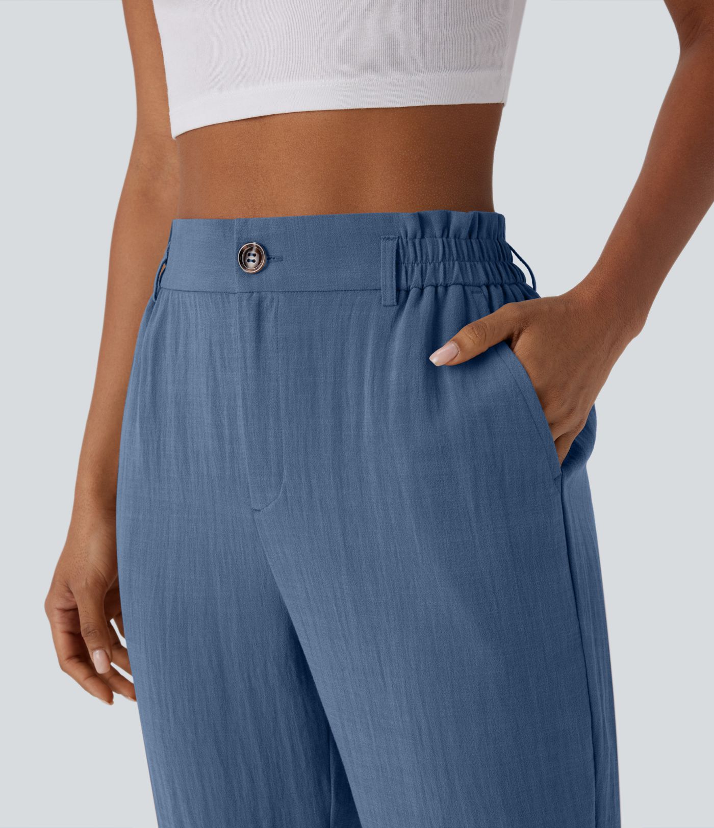 Hohe Taille Hose mit Reißverschlusstasche im Leinen-Look Capri-Stil