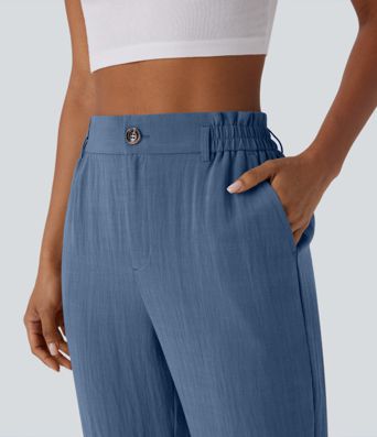 Hohe Taille Hose mit Reißverschlusstasche im Leinen-Look Capri-Stil