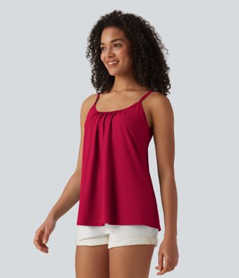 Caraco décontracté 2-en-1 froncé avec brassière intégrée bretelles réglables Caraco décontracté 2-en-1 froncé avec brassière intégrée bretelles réglables