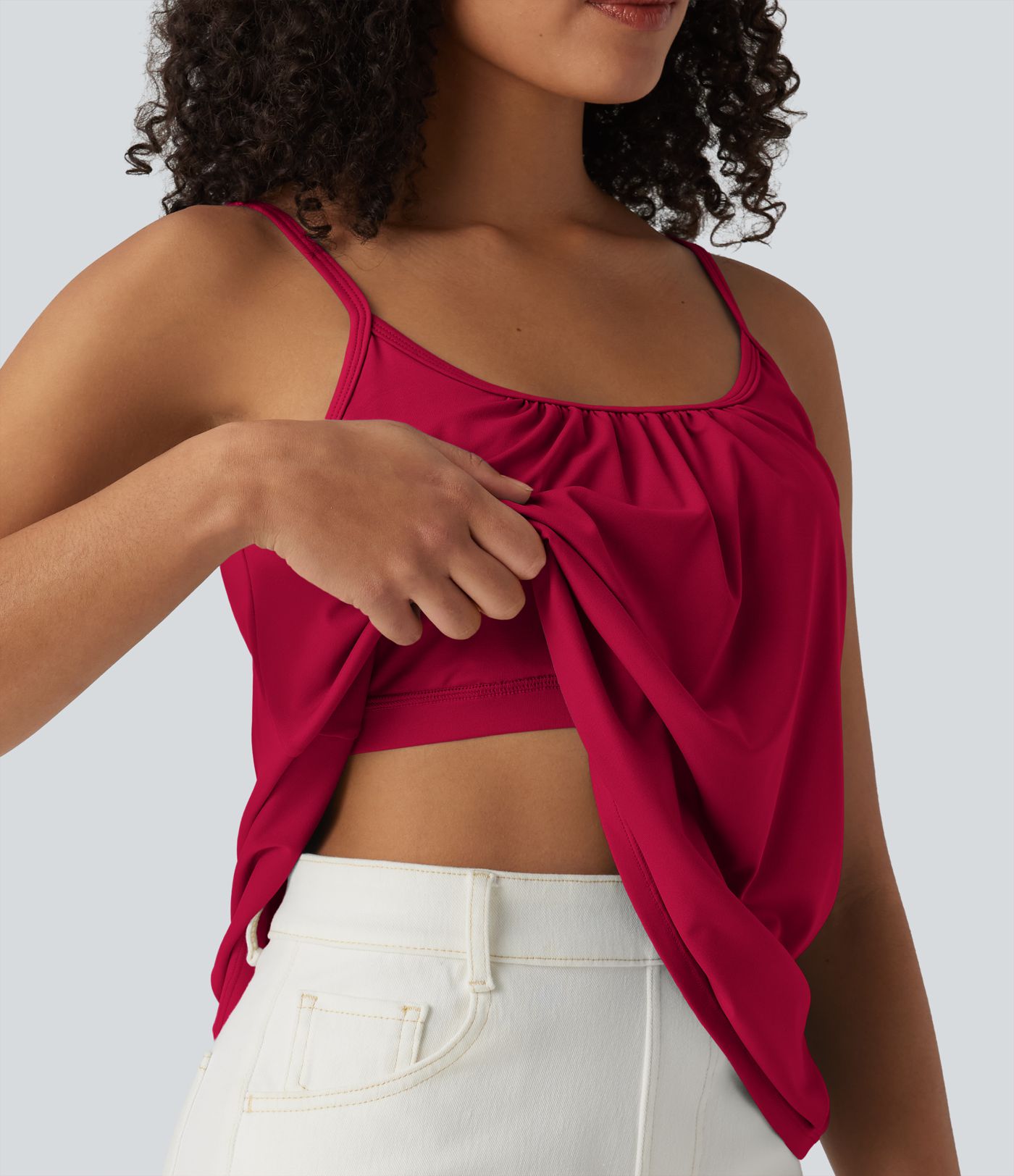 Caraco décontracté 2-en-1 froncé avec brassière intégrée bretelles réglables Caraco décontracté 2-en-1 froncé avec brassière intégrée bretelles réglables