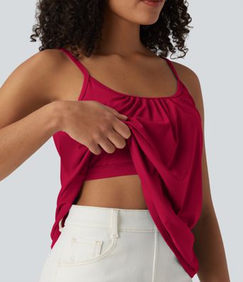 Caraco décontracté 2-en-1 froncé avec brassière intégrée bretelles réglables Caraco décontracté 2-en-1 froncé avec brassière intégrée bretelles réglables
