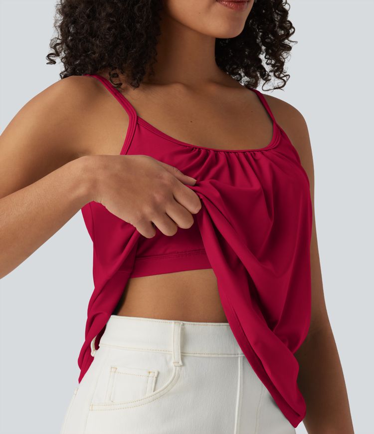 Caraco décontracté 2-en-1 froncé avec brassière intégrée bretelles réglables Caraco décontracté 2-en-1 froncé avec brassière intégrée bretelles réglables