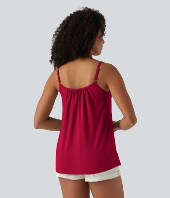 Caraco décontracté 2-en-1 froncé avec brassière intégrée bretelles réglables Caraco décontracté 2-en-1 froncé avec brassière intégrée bretelles réglables
