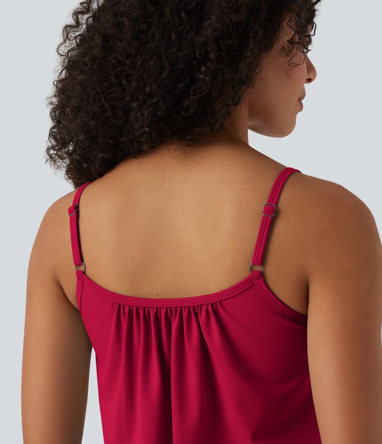 Caraco décontracté 2-en-1 froncé avec brassière intégrée bretelles réglables Caraco décontracté 2-en-1 froncé avec brassière intégrée bretelles réglables
